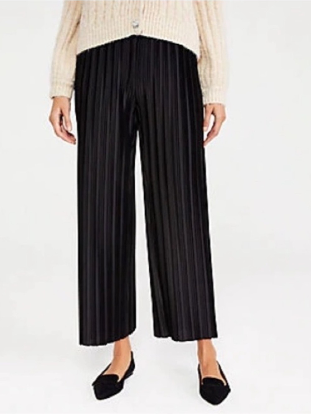 Ann Taylor Pleated Wide Leg Pull On Pants Black Womens 6 NEW